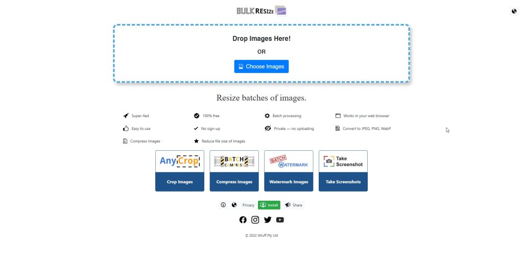 Bulk Resize Photos Website for WordPress