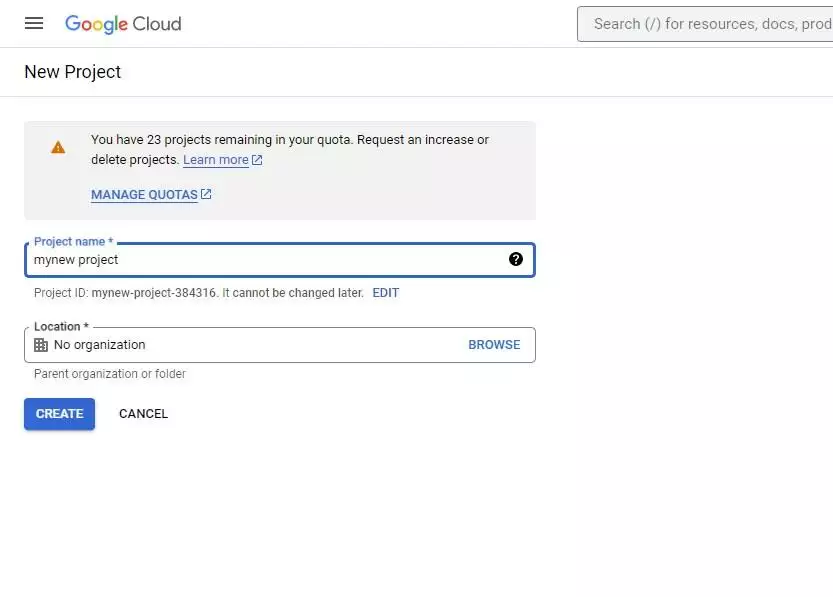 Creating new Google Cloud Platform Project
