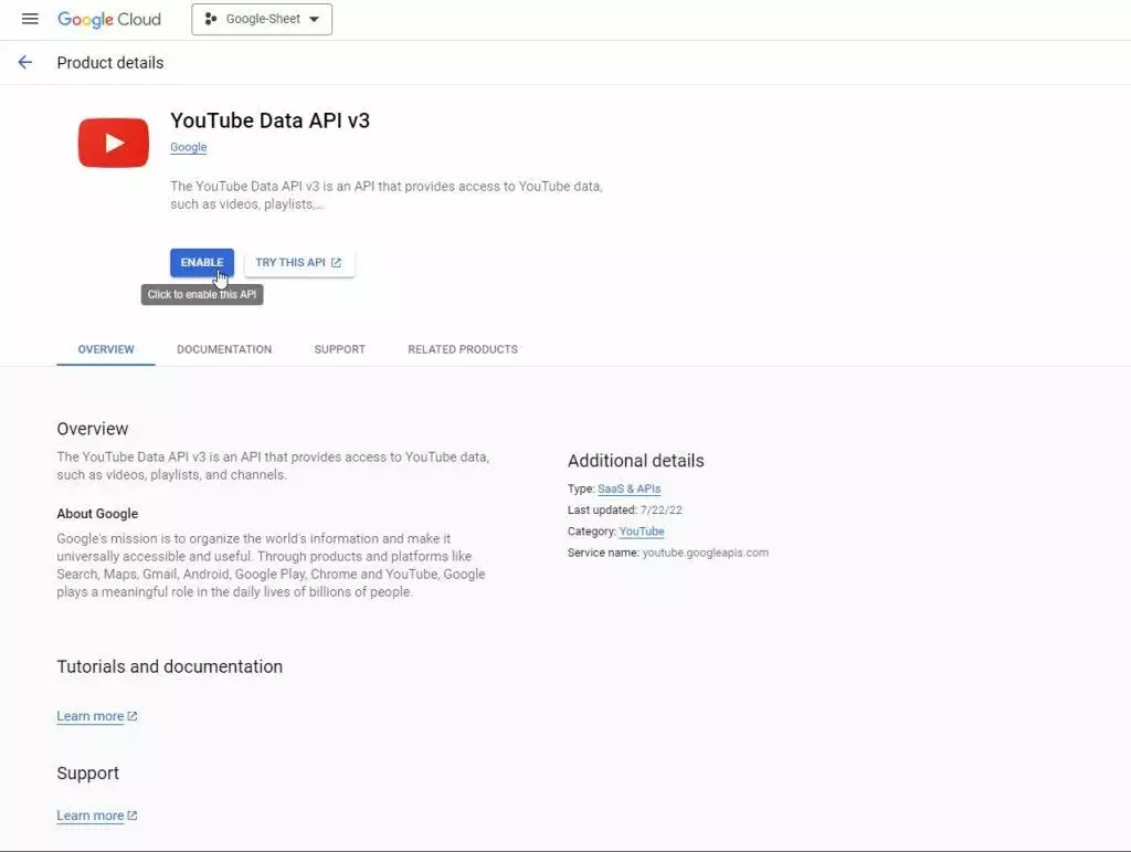 Enabling YouTube API