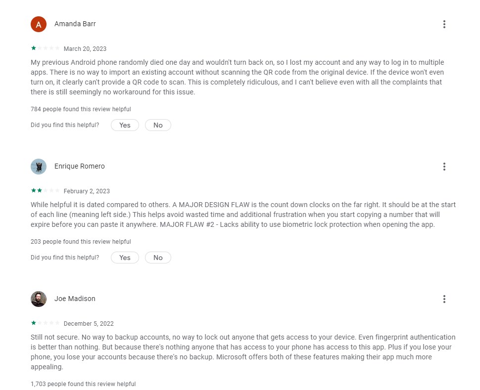 Google Authenticator negative Reviews