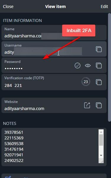 Inbuilt 2FA in Bitwarden