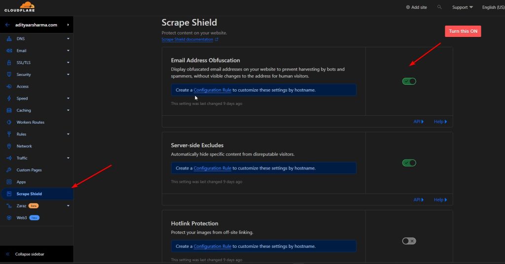 Turn on Email Protection in Cloudflare