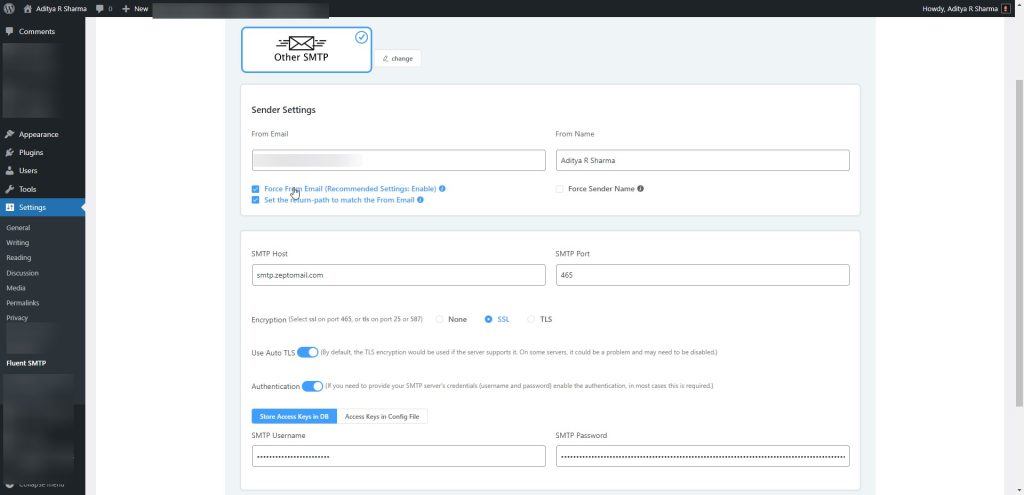 Configuring Fluent SMTP