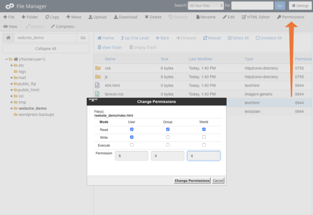 cpanel File permissions