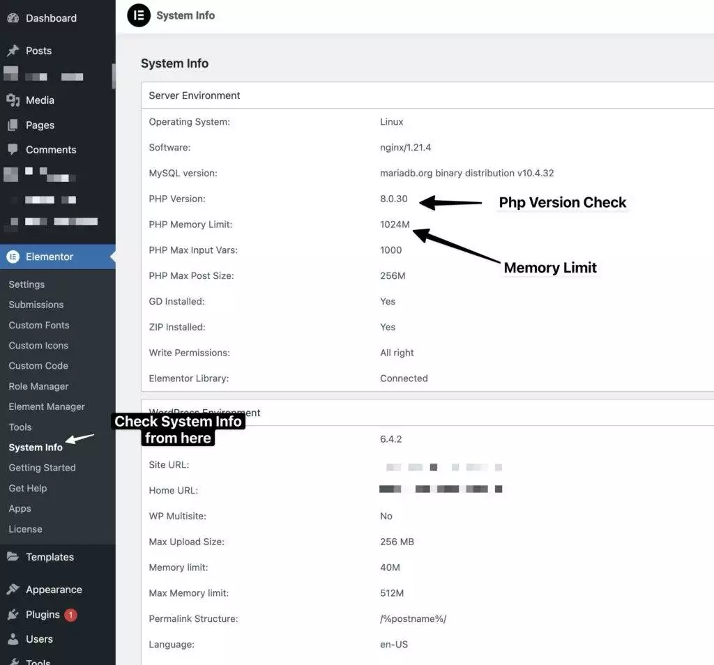 Checking Elementor System Info