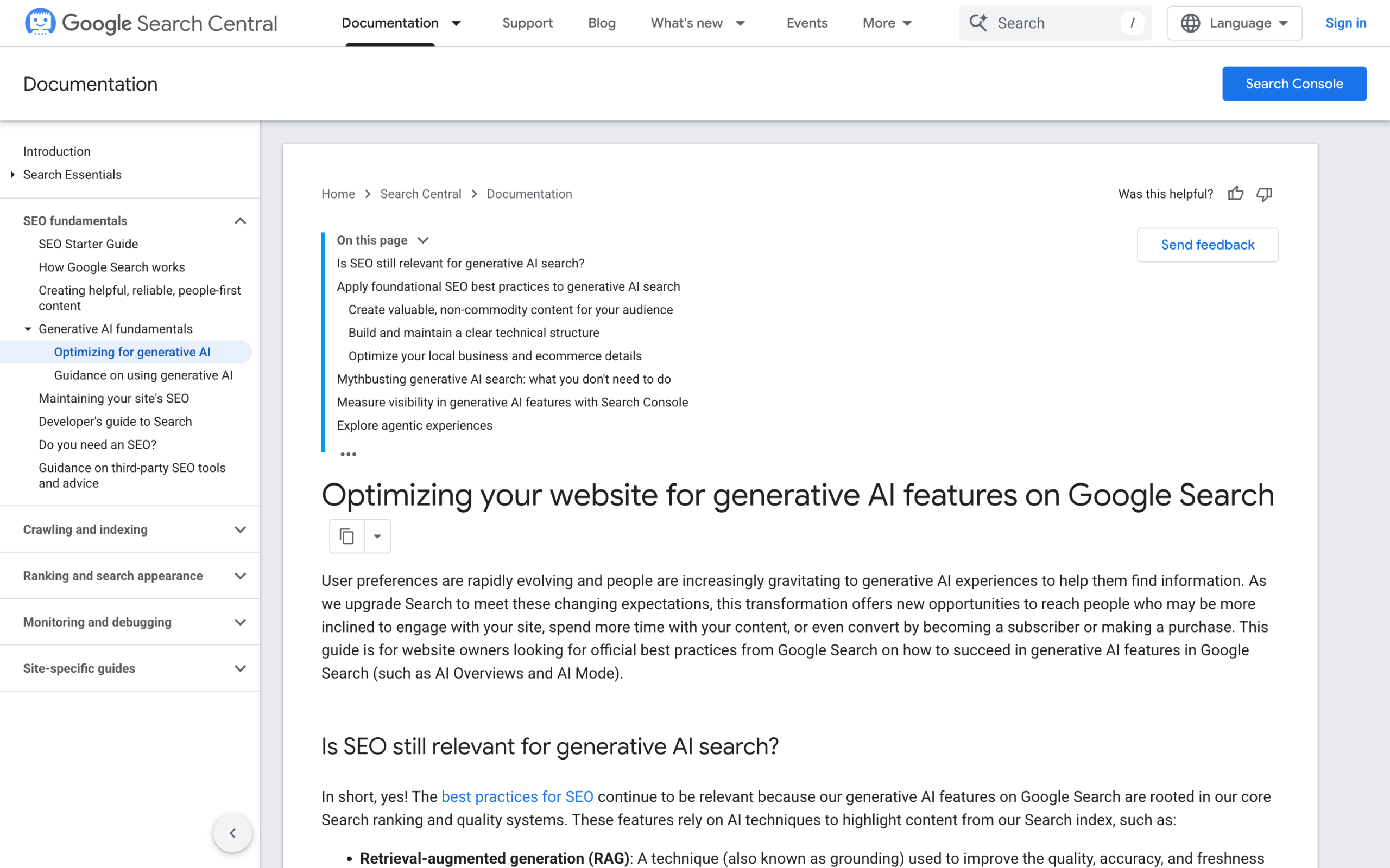 Google's guide to optimizing your website for generative AI features on Google Search.