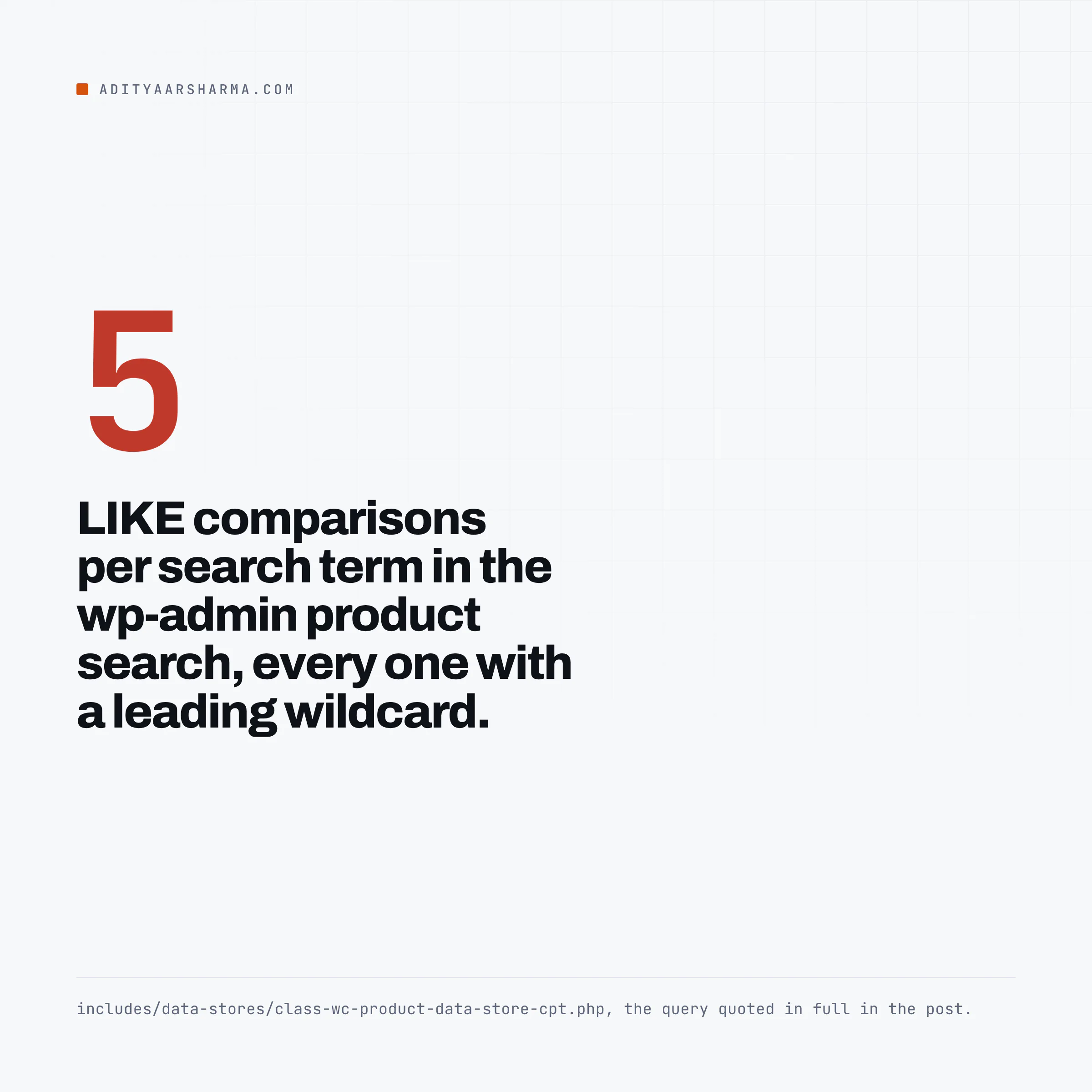 Five LIKE comparisons per search term in the wp-admin product search