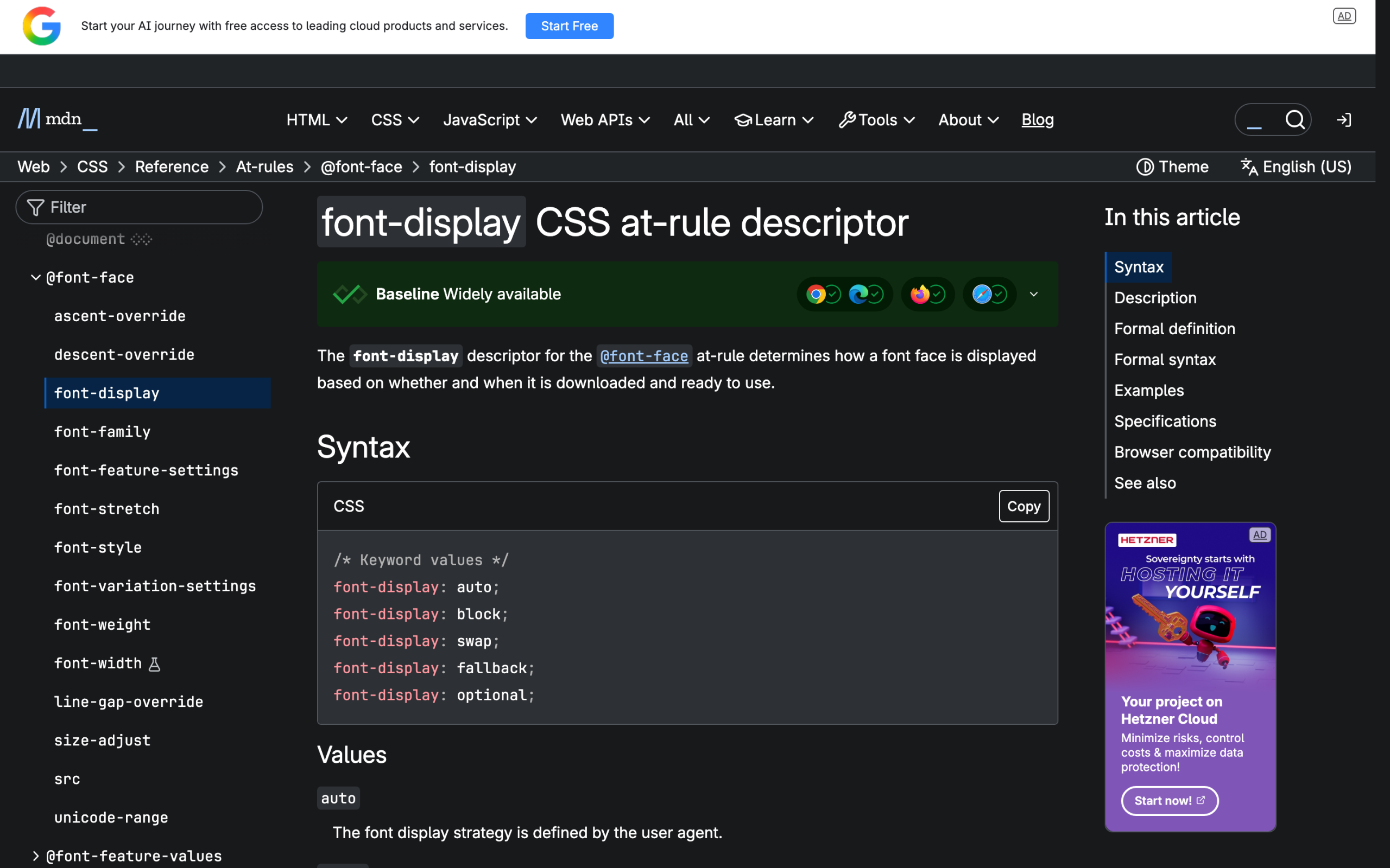 MDN page for the CSS font-display descriptor