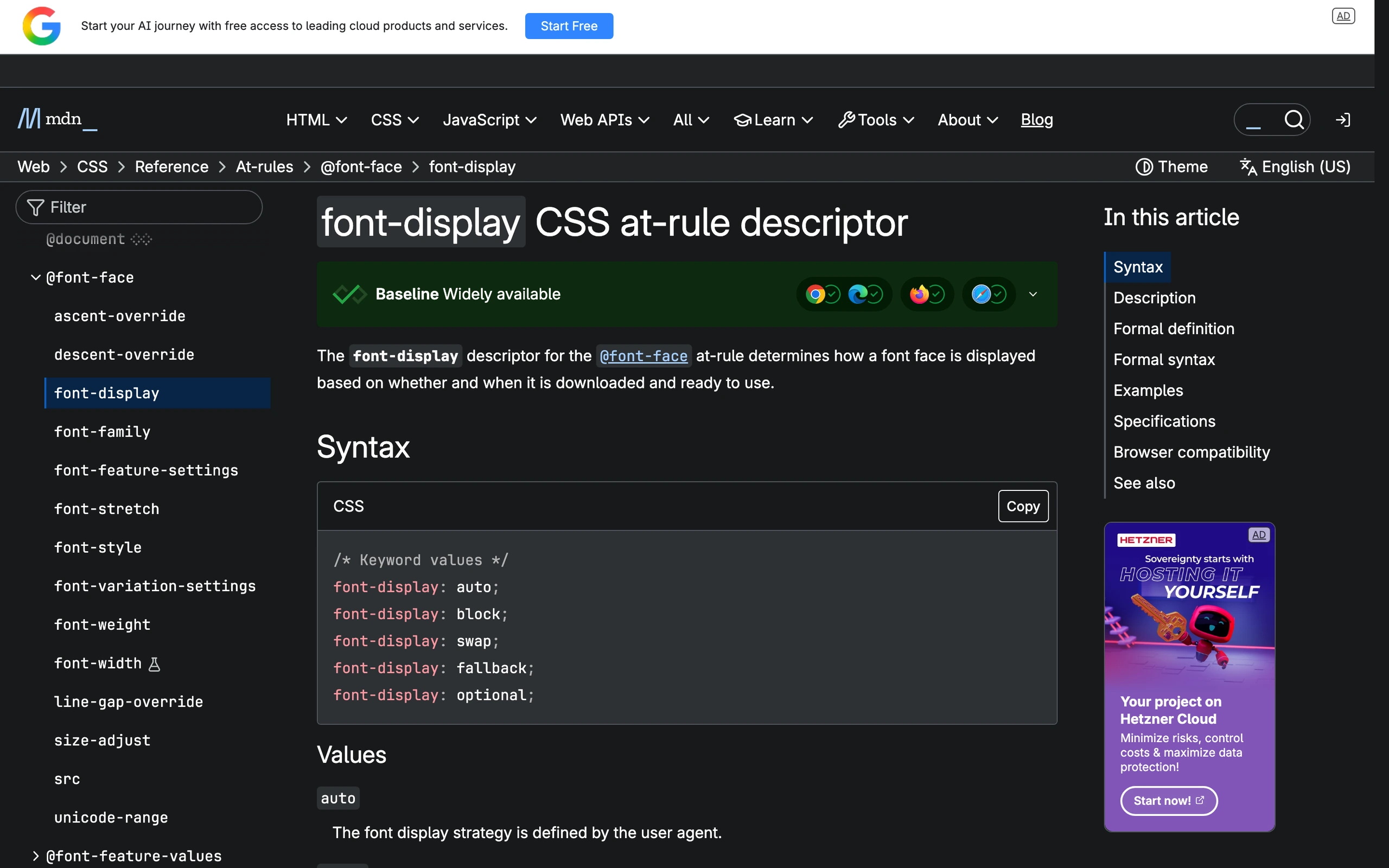 MDN page for the CSS font-display descriptor