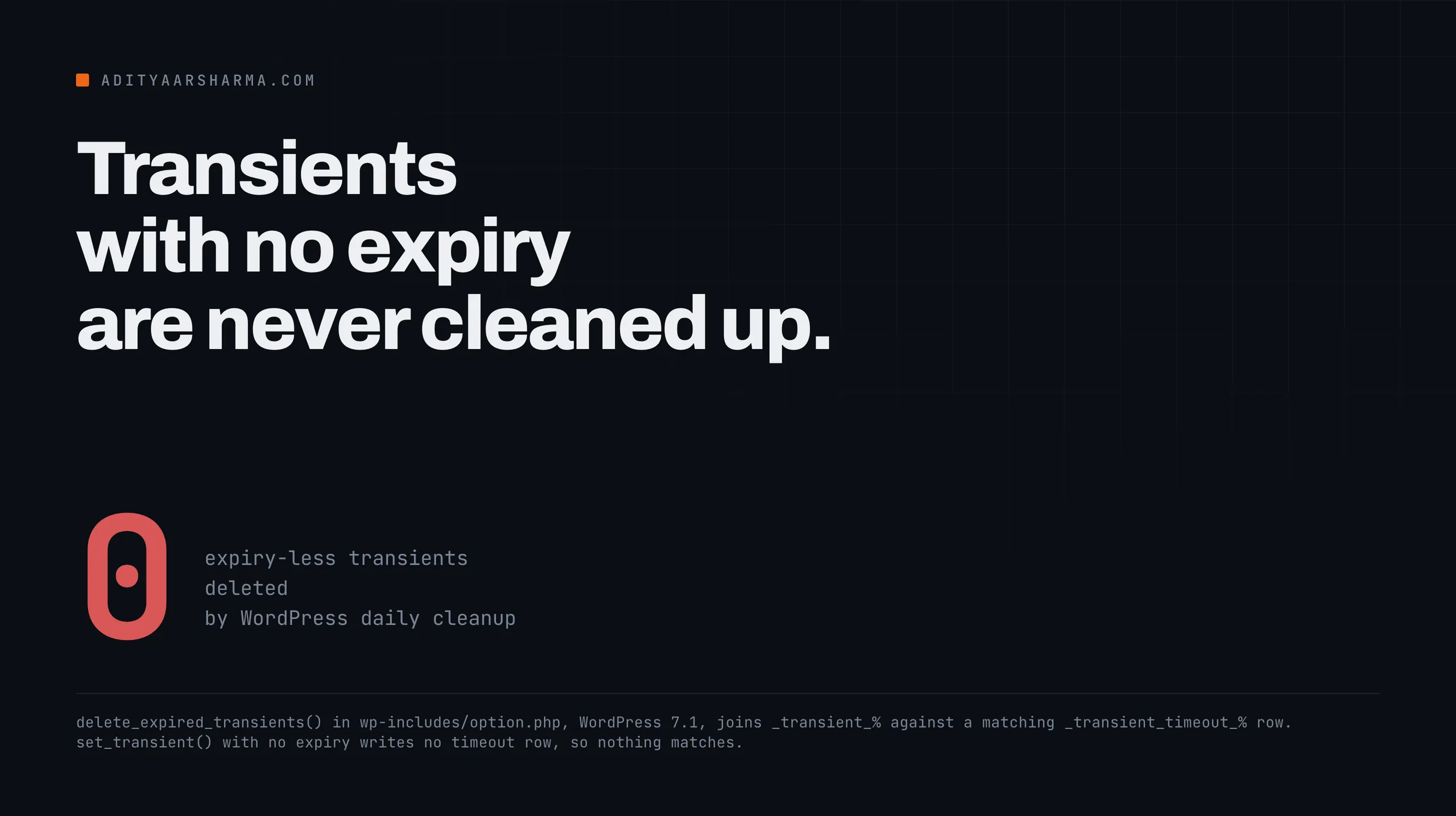 Transients with no expiry are never cleaned up.