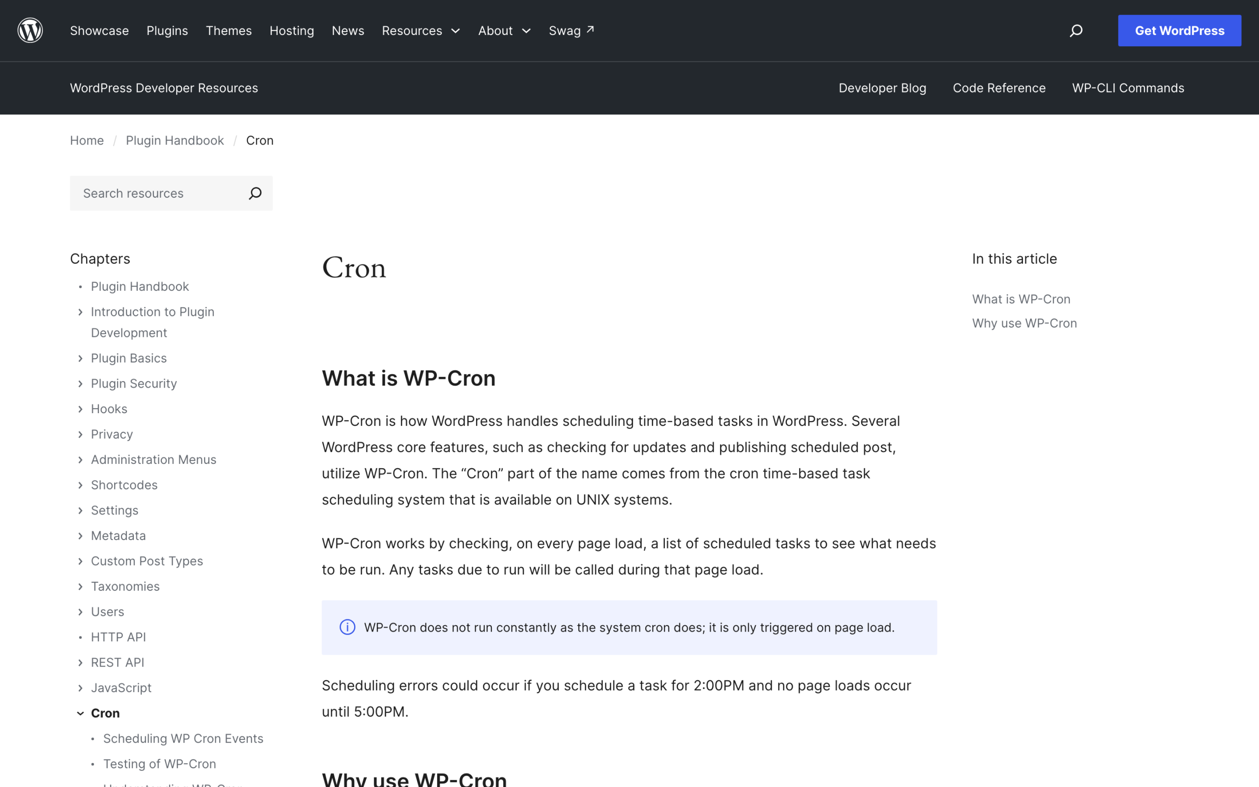 WordPress Plugin Handbook page on WP-Cron
