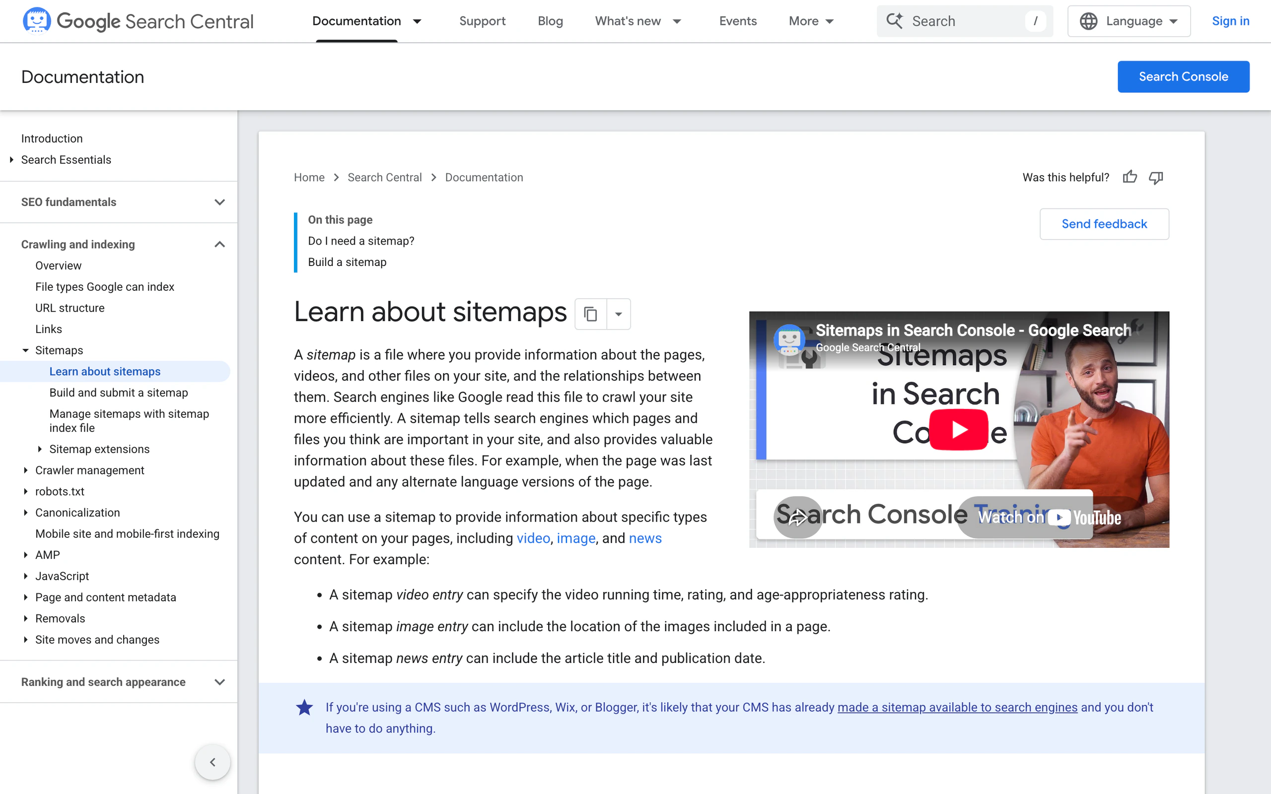 Google Search Central documentation: Learn about sitemaps