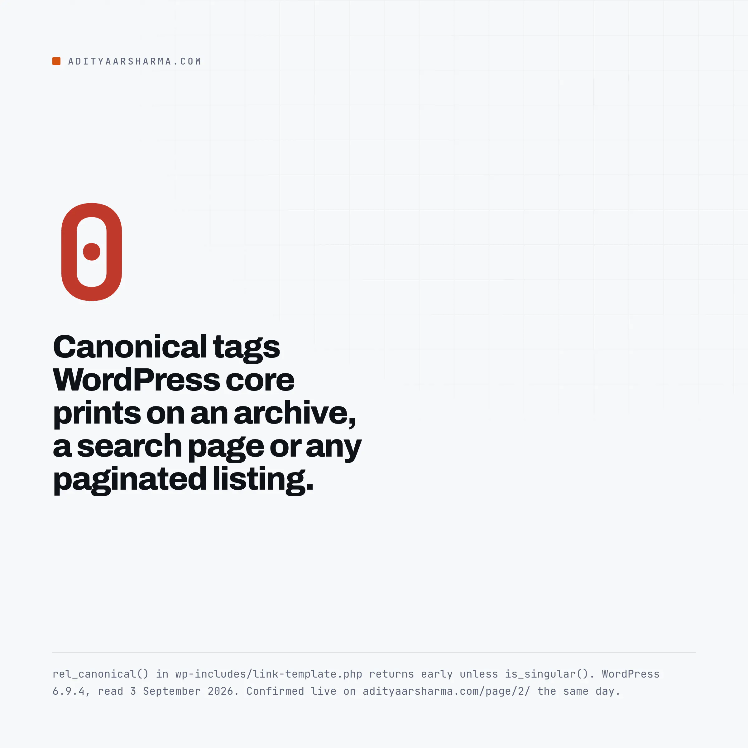 Canonical tags WordPress core prints on an archive, a search page or any paginated listing.