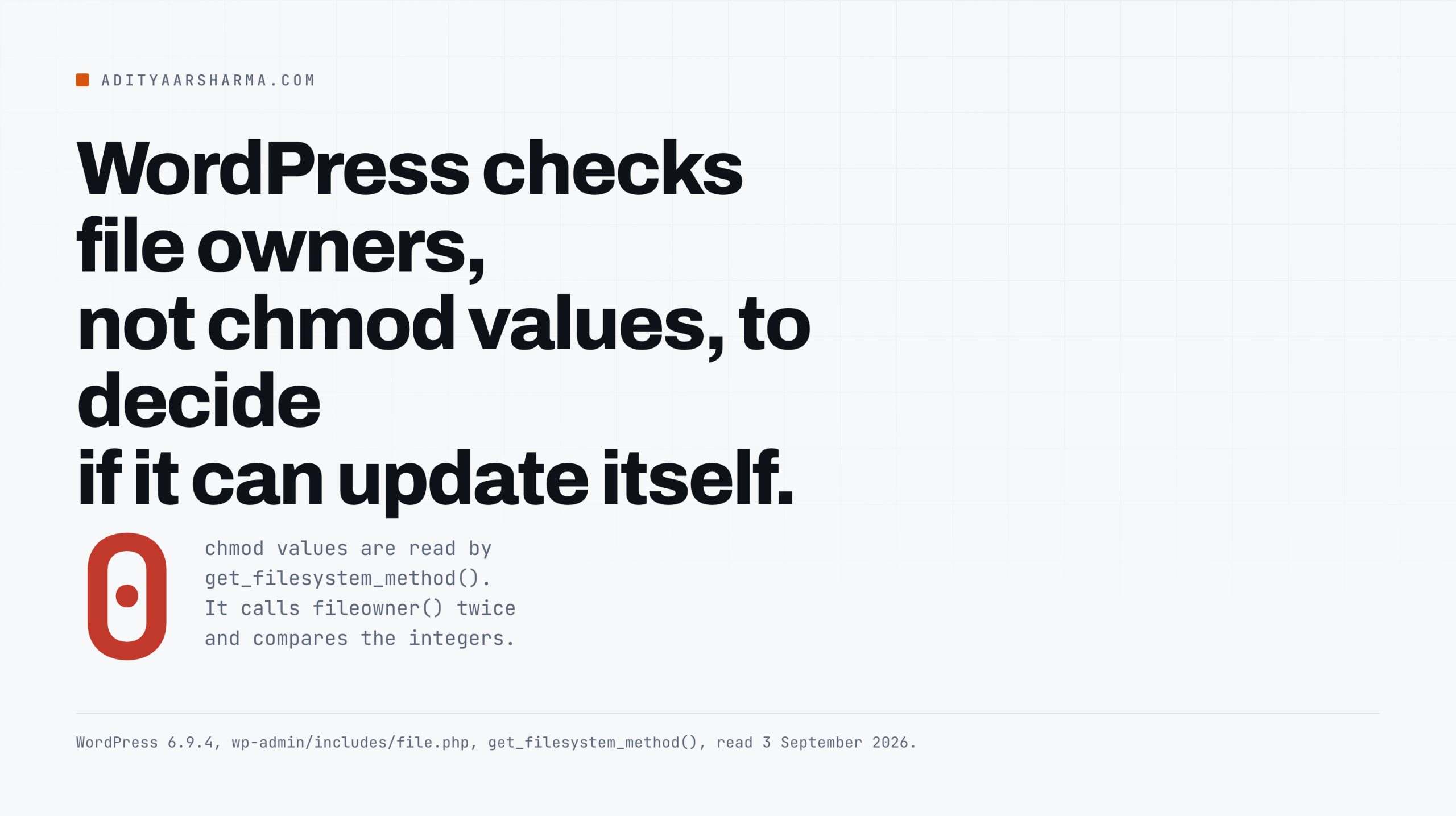 WordPress checks file owners, not chmod values, to decide if it can update itself.