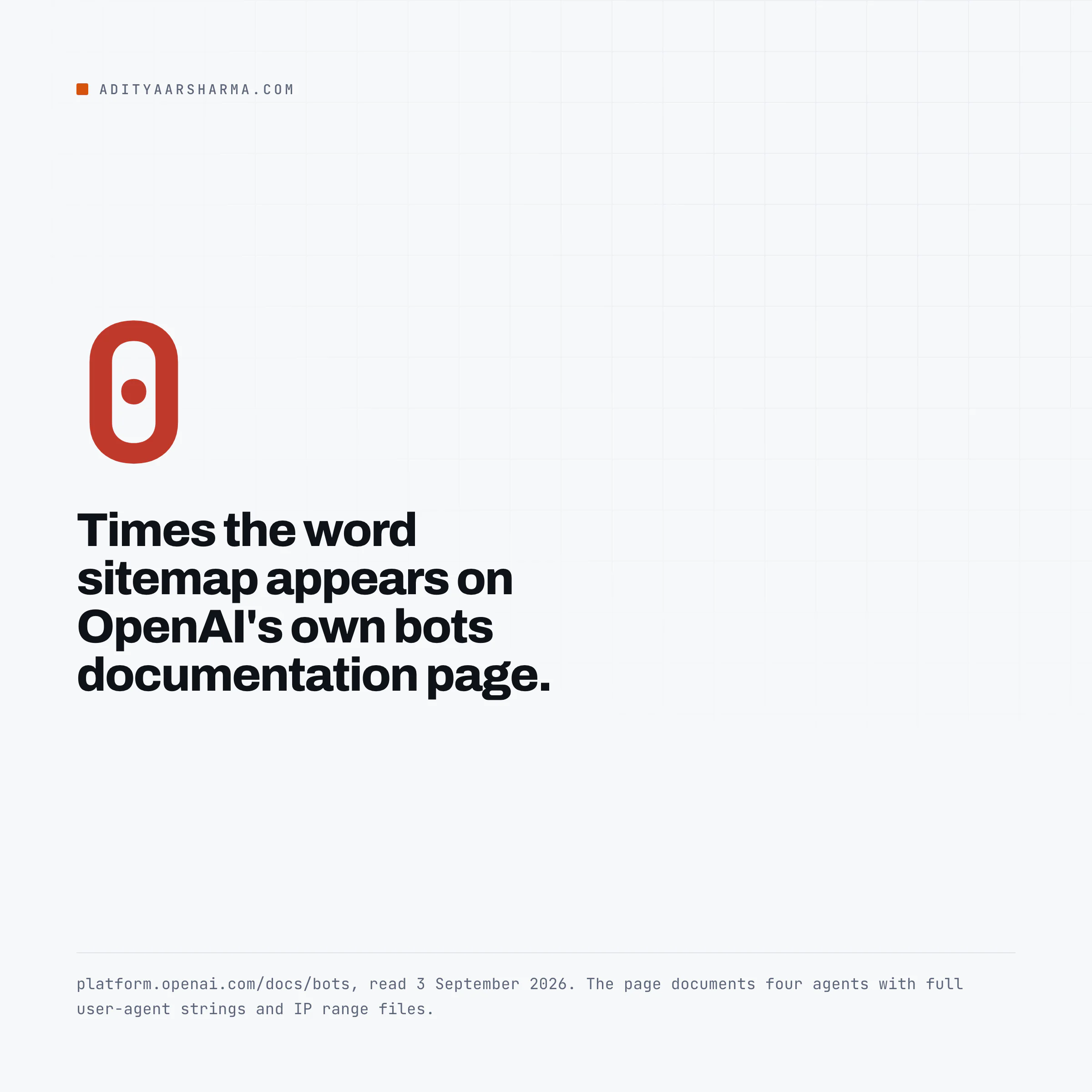The word sitemap appears zero times on OpenAI's bots documentation