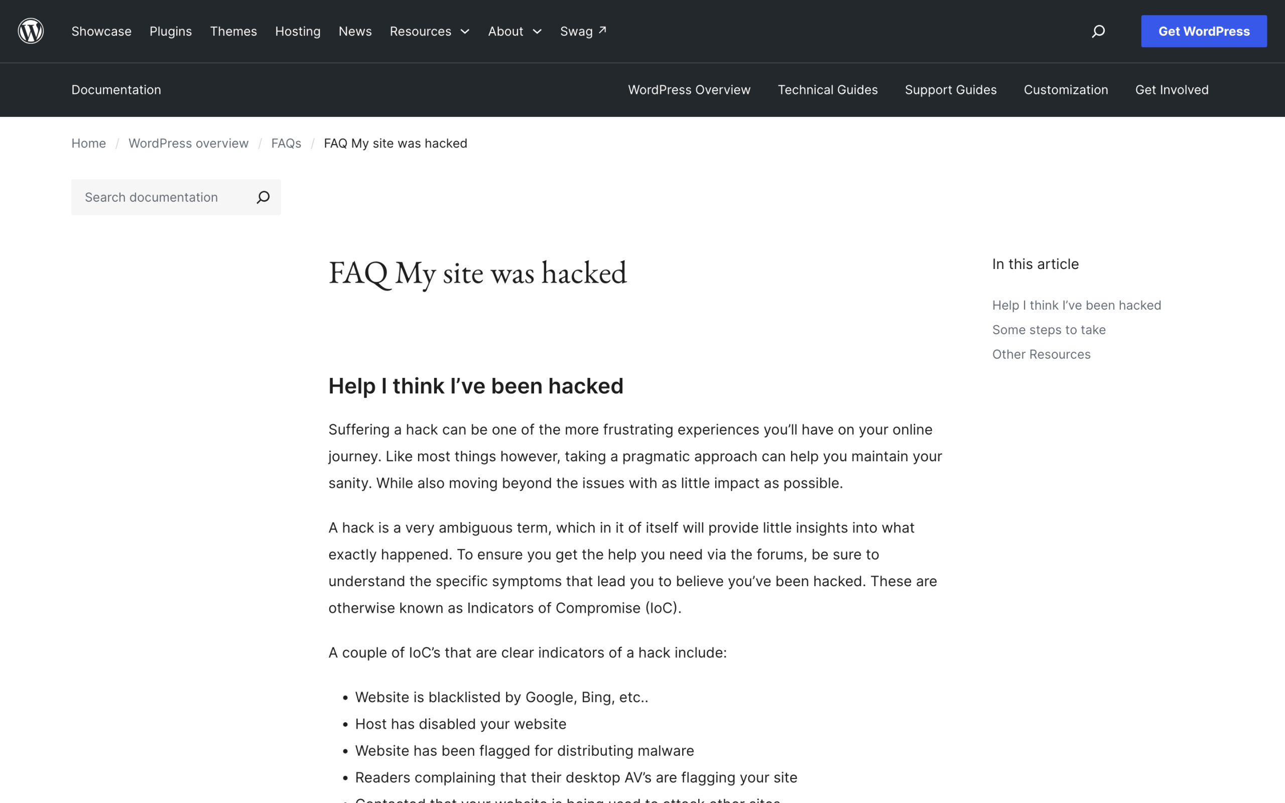 The official WordPress documentation article FAQ My site was hacked.