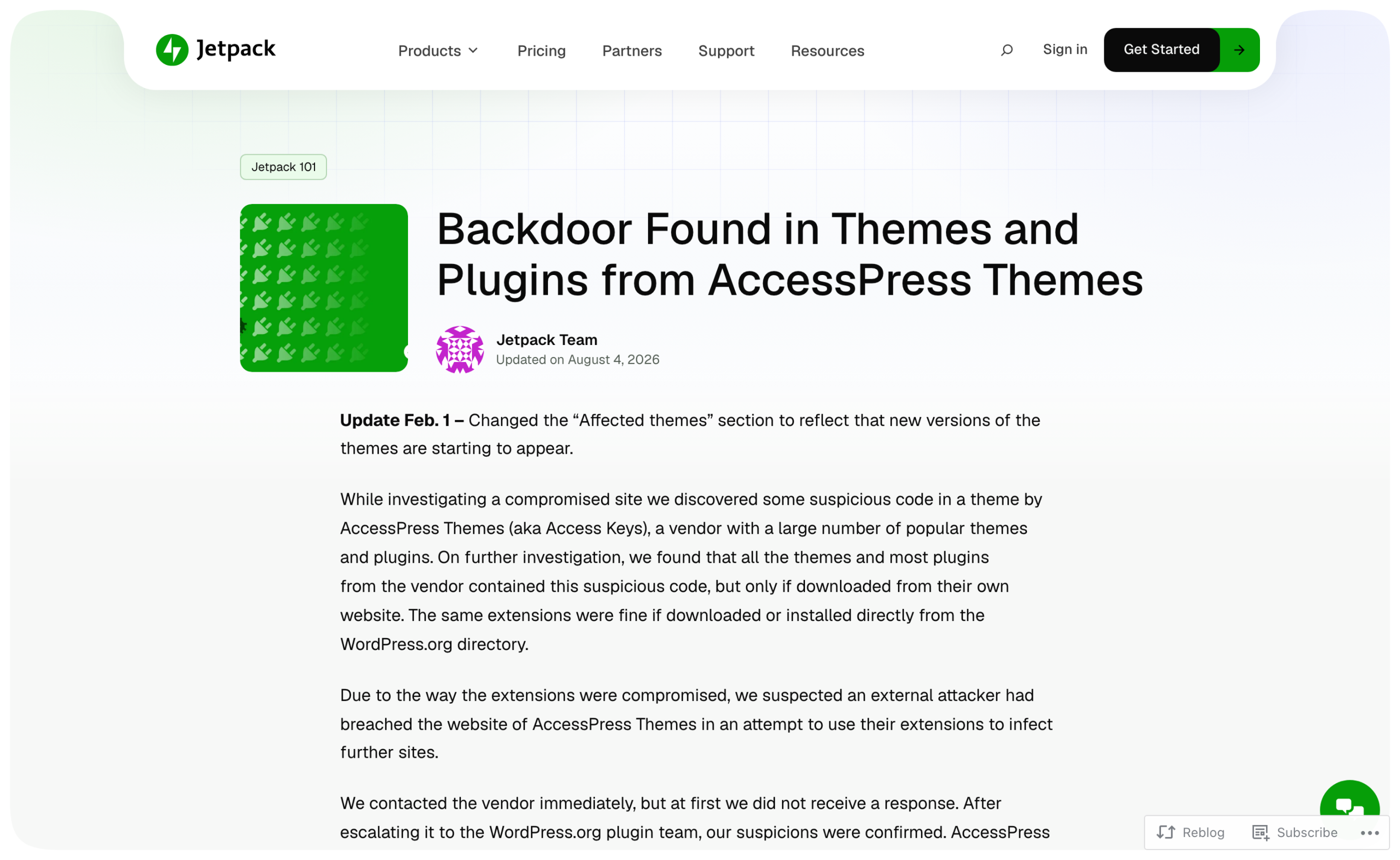Jetpack's writeup of the backdoor found in AccessPress Themes themes and plugins downloaded from the vendor's own site