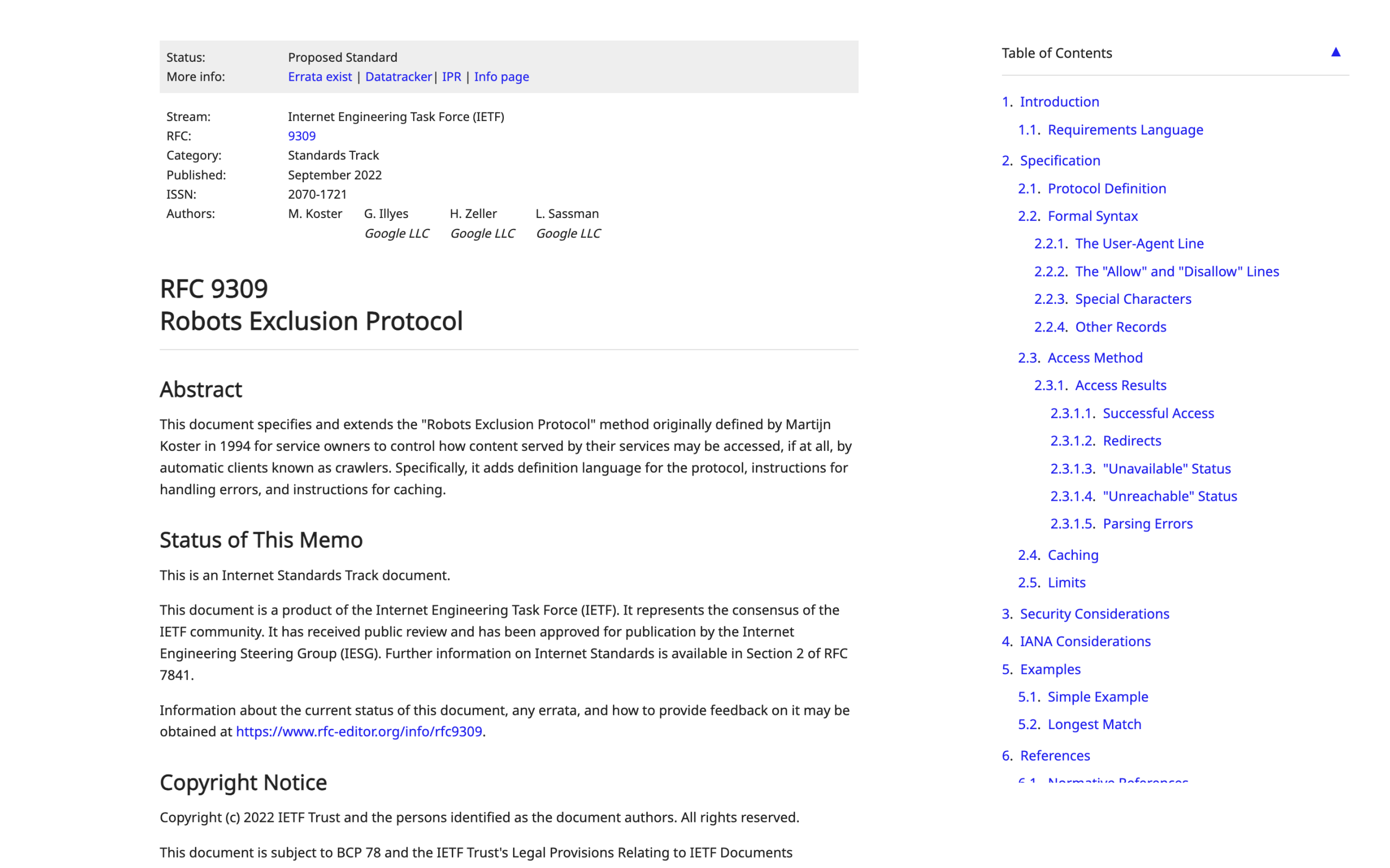 RFC 9309, the Robots Exclusion Protocol